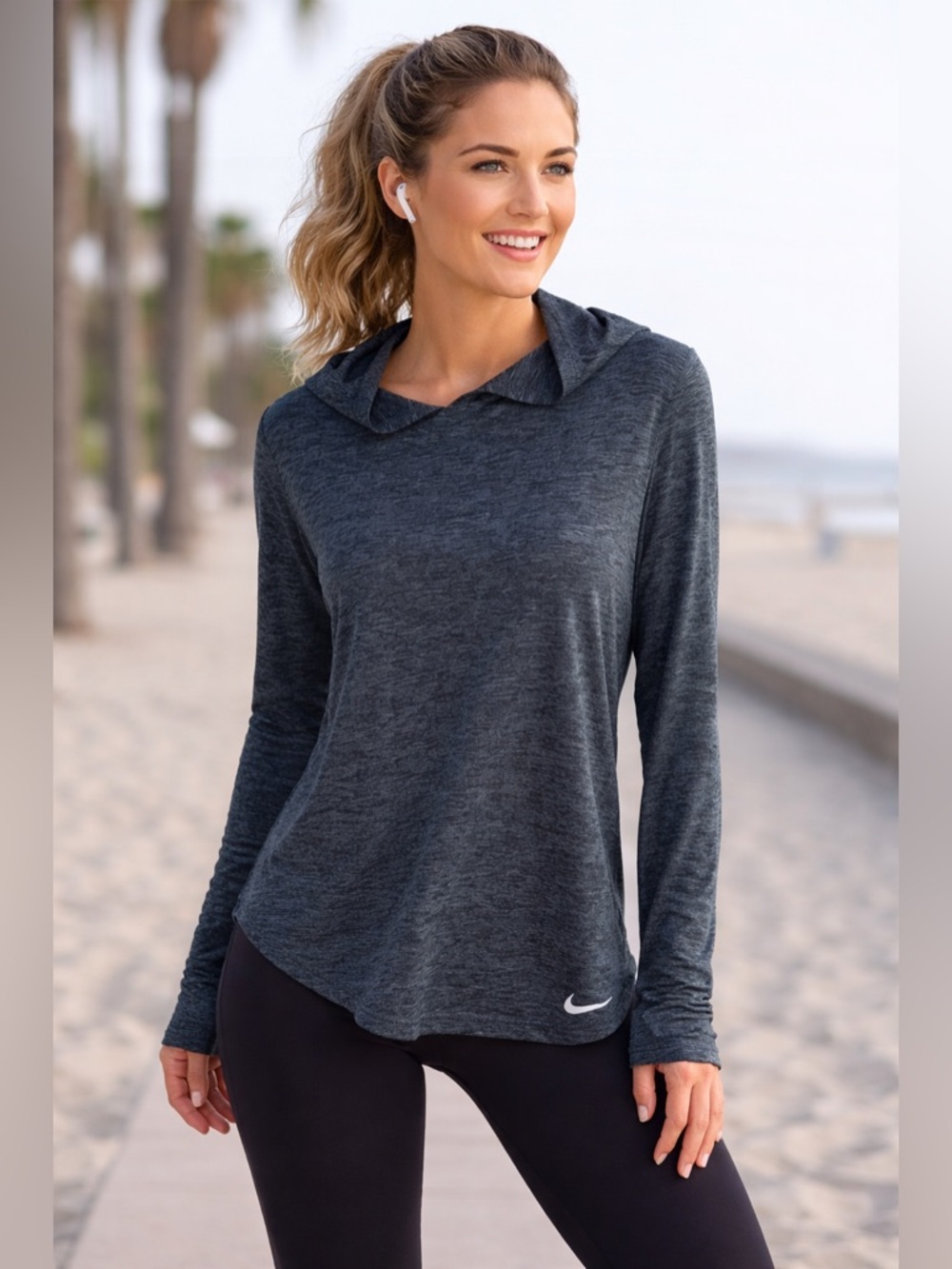 NIKE Women's Dri-Fit Athletic Lightweight Charcoal Long Sleeve Hoodie Top XL